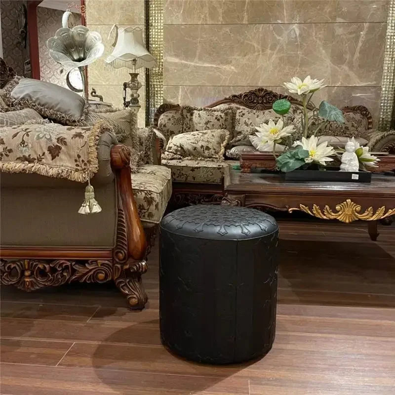 Luxury American Cross-stitch Leather Stool, Shoe Changing Stool for Home Living Room AND Sofa Pillow