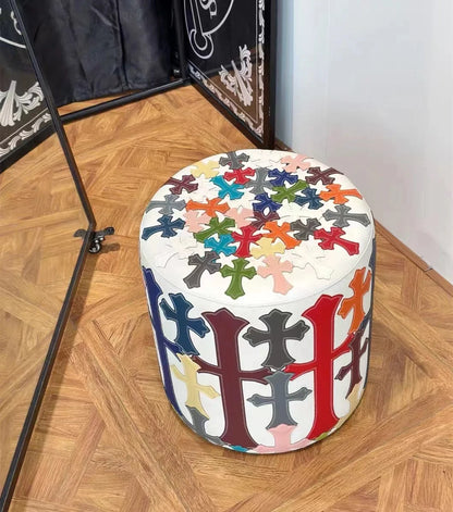 Luxury American Cross-stitch Leather Stool, Shoe Changing Stool for Home Living Room AND Sofa Pillow